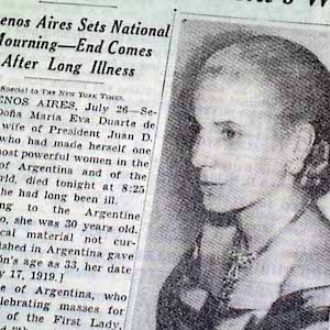 New York Time's reports on Eva Peron's death in Argentina in 1952