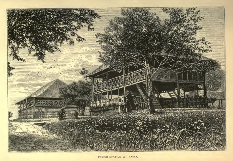 Drawing of 2 wooden structures. Both have two stories. Further description in the source annotation.