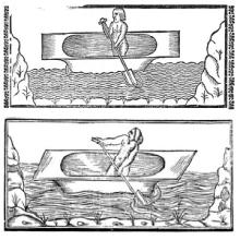 2 Prints of a Sole Amerindian in a Canoe