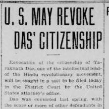Headline: U.S. May Revoke Das' Citizenship. Full transcript in folder in module.