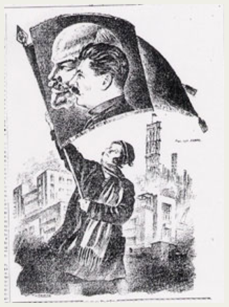 woman with lenin stalin flag world history commons lenin and stalin